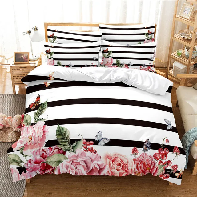 3D Plant Bedding Sets Quilt Covers Nordic Flower Duvet Cover Bedclothes King Queen Full Home Textile Bed Linens Pillow Shams