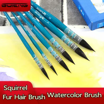 

GUTENG Squirrel Fur Hair Painting Brush Art Watercolor Brush Pen Blue Round Head Ancient Rhyme Painting Brush Art Supply 1#-6#