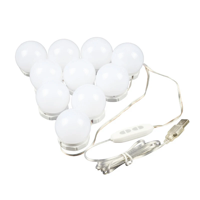 LED 5V Makeup Mirror Light Bulb Hollywood Front Light 10 Levels of Brightness Adjustment Hidden Wiring USB Charging 10 Lights