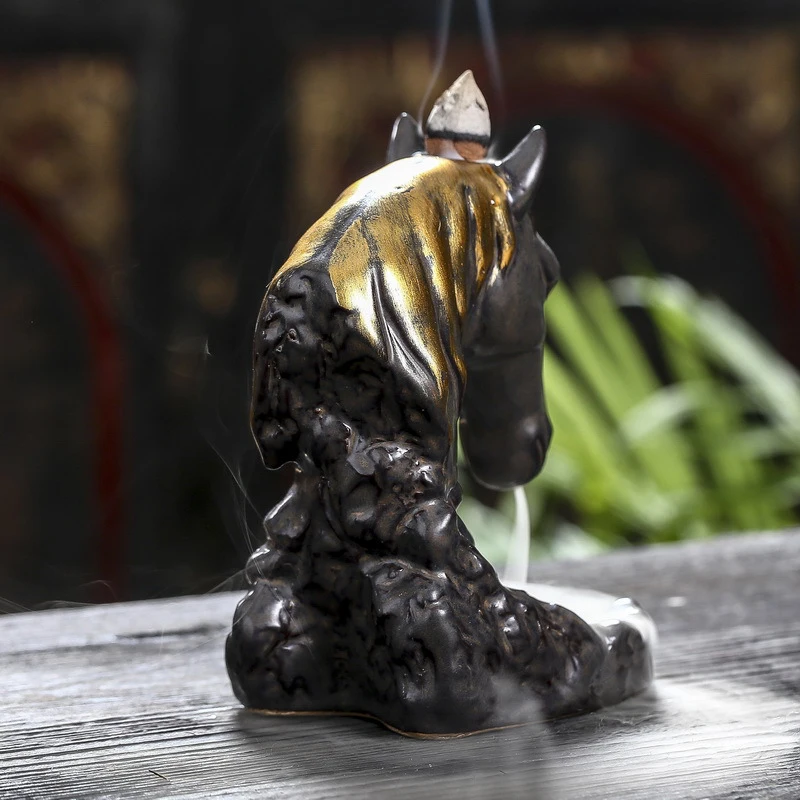 

Ceramic Incense Burner Stick Holder Plate Burner Plate Buddhism Coil Horse Head Censer Home Decor Buddhist Temples Burn