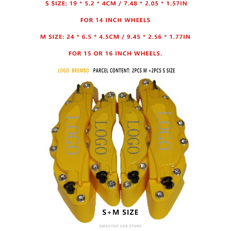 Yellow 2pcs S 2pcs M 4 шт. заглушки дисковых тормозов высокого качества ABS пластиковый грузовик 3D Multicolors полезный Автомобильный Универсальный диск передний задний авто Универсальный комплект - Цвет: Yellow 2pcs S 2pcs M