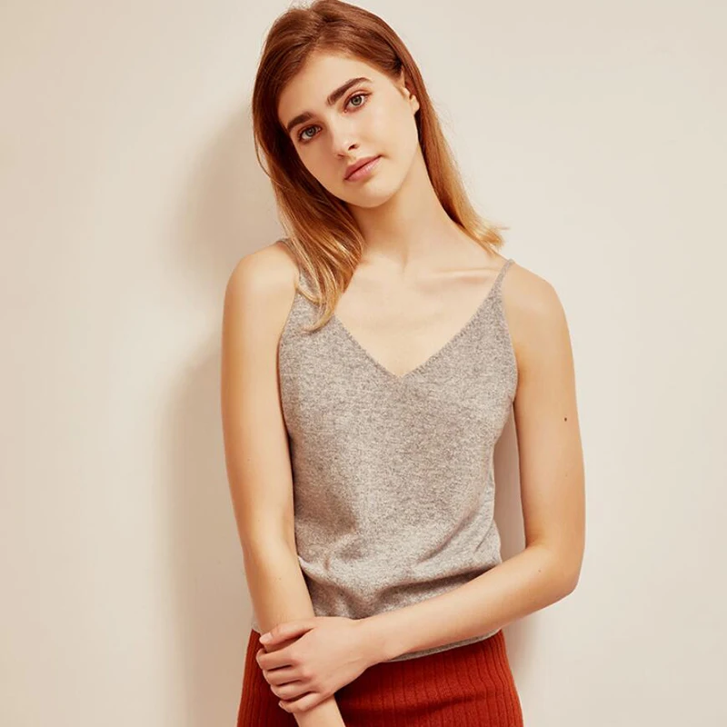 

100 Cashmere Sweater Vest Women Camisole V-neck Basic Tank-Top High Quality Pullover Winter Warm Soft Solid Natural Fabric