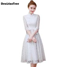 aodai cheongsam Восточная одежда кружевное платье ao dai короткое Кружевное платье для женщин вьетнамское платье Ципао китайское платье