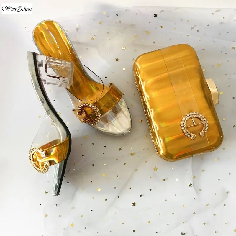 Обувь в африканском стиле и сумки в комплекте, Размер 38–43 леди гриль обувь со светодиодной подсветкой золото обувь на среднем каблуке в комплекте с набором подходящих сумок для выпускного вечера вечерние украшена Стразы 911-29