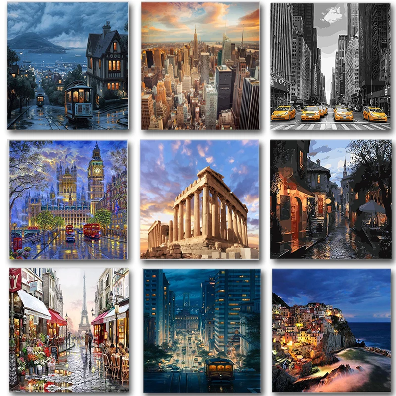 

City Landscape Painting By Numbers For Adults DIY Kits HandPainted On Canvas With Framed Oil Picture Drawing Coloring By Number