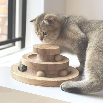 

Wooden Cat Turntable Toy Track Ball Cat Supplies Funny Cat Stick Ball Spring Funny Cat Stick Cat Boredom