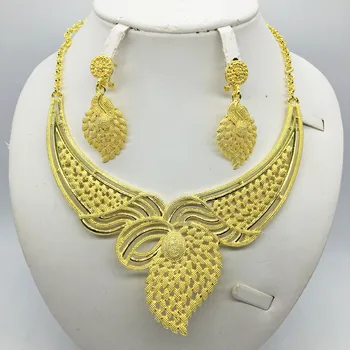 

Dubai necklace earrings in gold color copper for women African/Nigerian/Middle East wedding/party gifts/bridal jewelry set