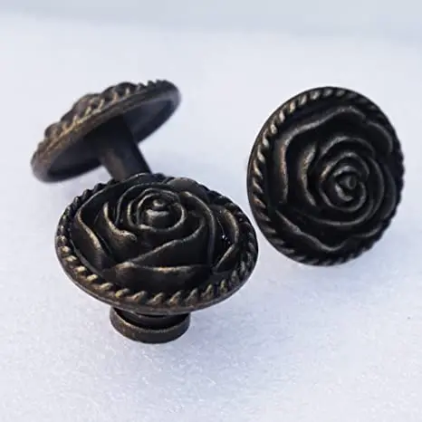 Description Picture 6 of itemVintage Rose Cabinet Knobs Antique Bronze Cupboard Dresser Door Pull Round Zinc Alloy Knob Drawer Handles with 3 Sized Screws