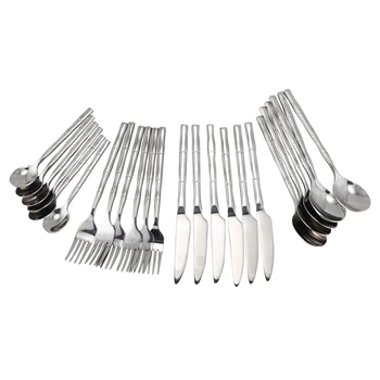 

24Pcs/Sets Stainless Steel Bamboo Cutlery Set Tableware Dinnerware Mirror Polish Silver Cutlery Dinner Knives Forks