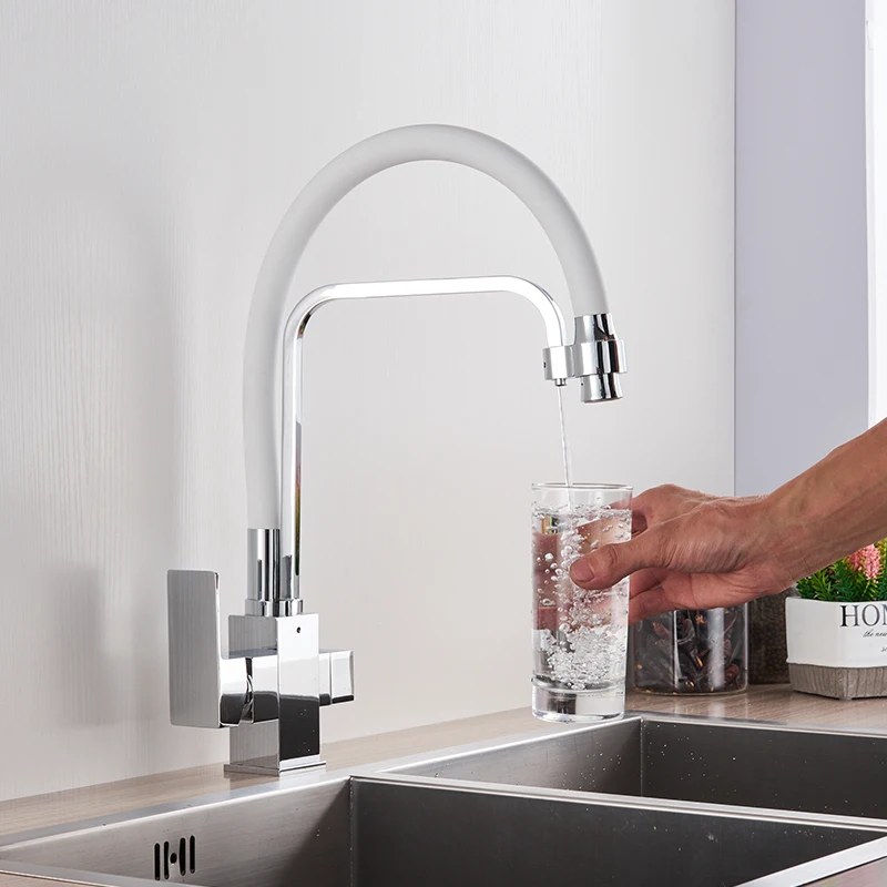 Filter Pure Water Kitchen Faucet Pull Down Purification Filtered Kitchen Faucets Crane Dual Handle Dual Spout Hot Cold Mixer Tap