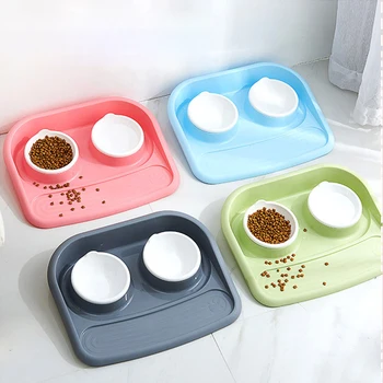 

Pet Dog Plastic Feeder Drinking Bowls for Dogs Cats Anti-slip Splash Prevention Water Dispenser Food Double Bowls Pet Supplies