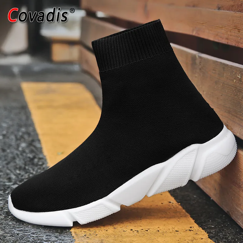 

2019Sell Well Unisex Athletic Running Shoe Breathable High Top Sock Knit Vamp Sneakers Female Trainers For Couple Sport Shoes