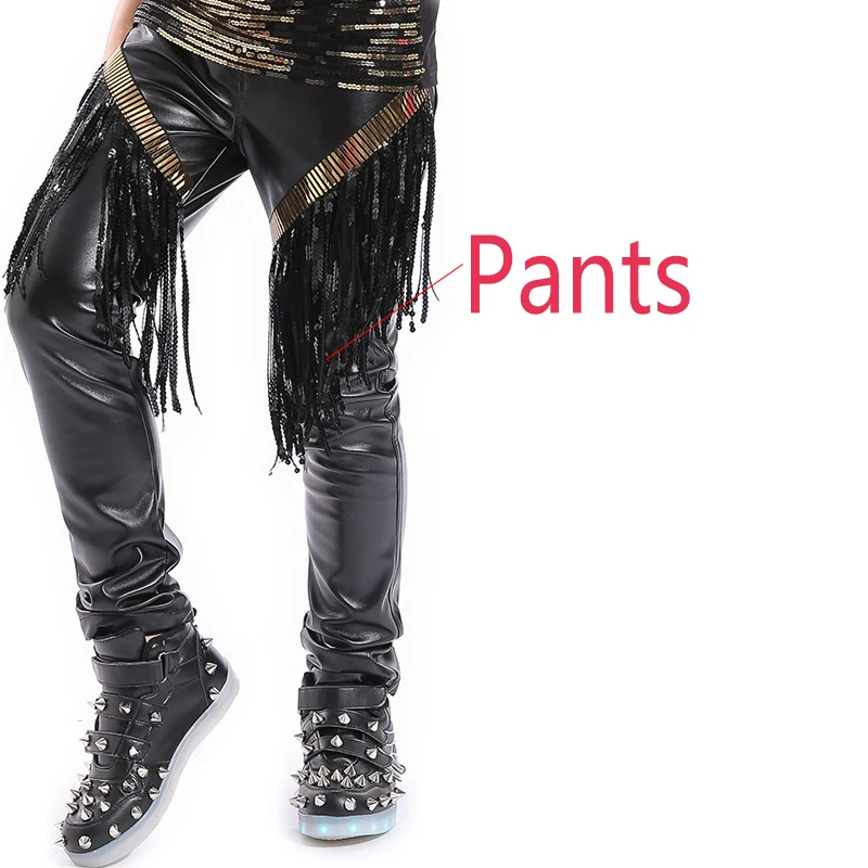 Pants 1 Одежда для детей, футболка с блестками для мальчиков, брюки с бахромой, комплект одежды для сцены, певец и ведущий костюм, одежда в стиле хип-хоп, DQS2777 - Цвет: Pants 1