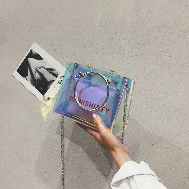 

2019 new summer fashion jelly bag Korean version 100 radium oblique satchel bag