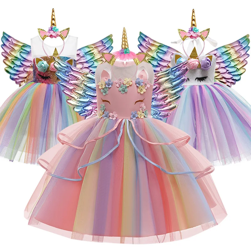 Unicorn Dress For Girls 2-10 Yrs Kids Embroidery Ball Gown Princess Flower Girl Holiday Halloween Christmas Costume Easter | Детская