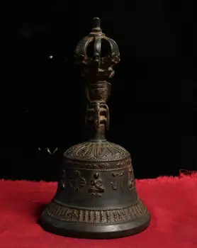 

wedding decoration 7" Old Tibetan Buddhism Bronze Sakyamuni Buddha head Statue Exorcism Bell chung