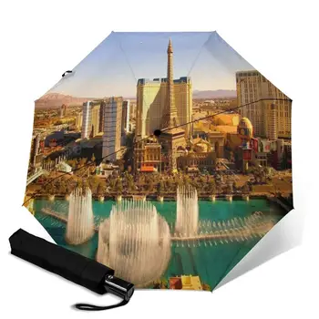 

Eiffel Tower Las Vegas creative men's and women's automatic three fold umbrella rainy day colorful fashion umbrella