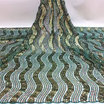 

Green 2019 High Quality African Lace Fabric sequins French Net Embroidery Tulle Lace Fabric For Nigerian Wedding Party Dress