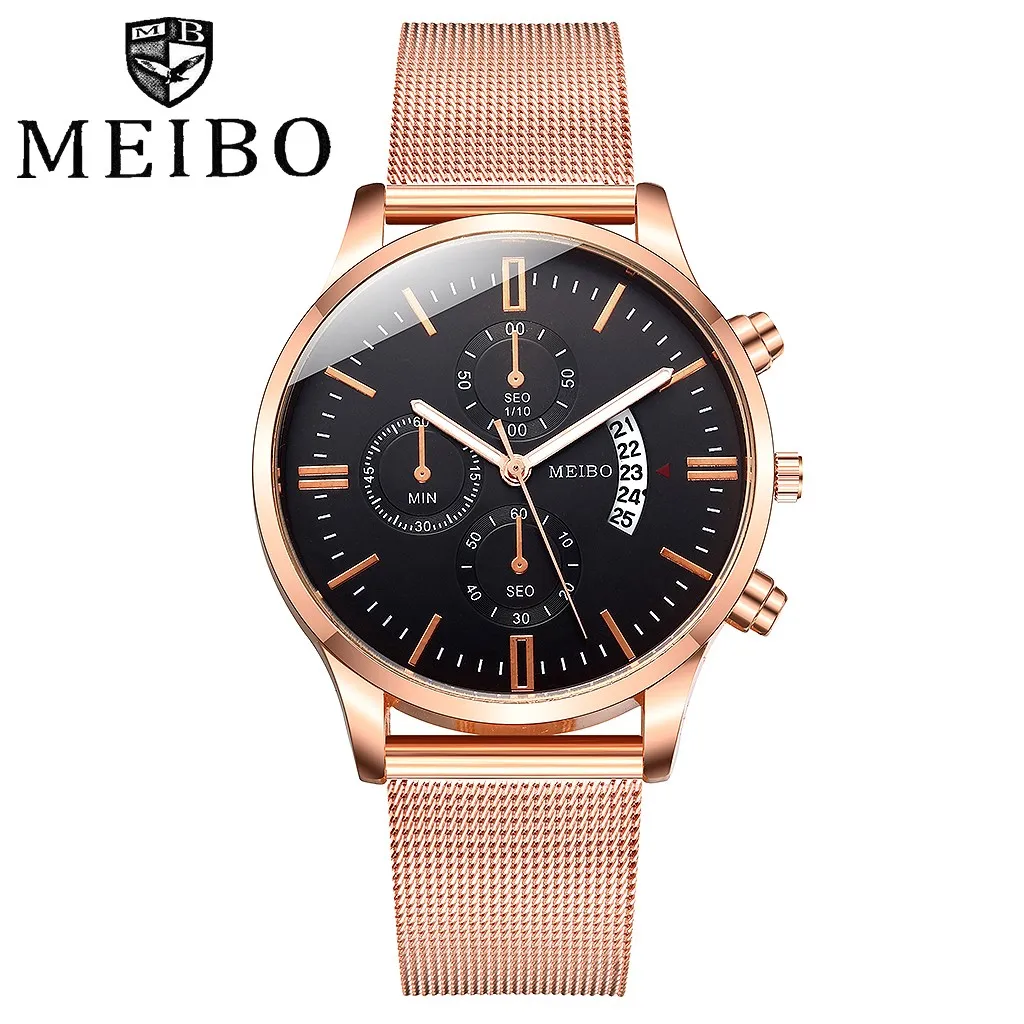 

MEIBO Sleek Minimalist Stainless Steel Mesh With Business Watch Three-Eye Men's Quartz Watch