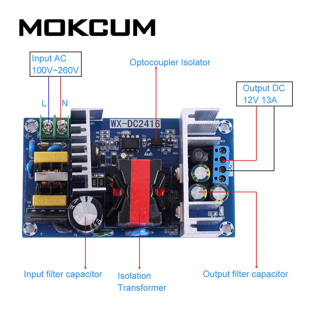 AC-DC 150W 12V 13A изолированный модуль питания AC100V-260V понижающий преобразователь