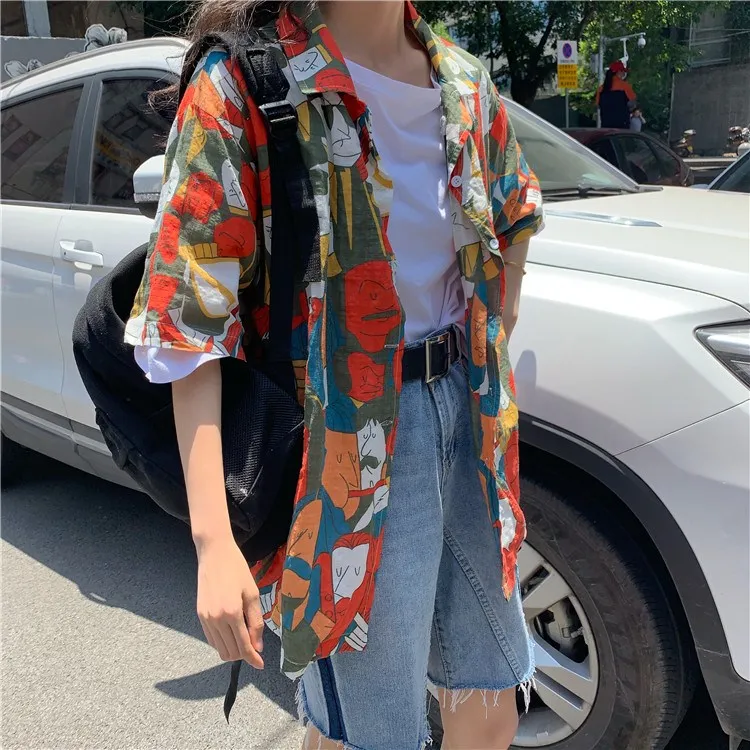Woherb Harajuku женская одежда Блузка для девочек летние топы с принтом героев мультфильмов свободные короткий рукав Blusas Vinage уличная рубашка