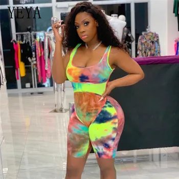 

YEYA Bodycon Jumpsuitss Women Backless Rompers Womens Tie Dye Print Bodysuits Body Woman Playsuits Overalls Summer Plus Size