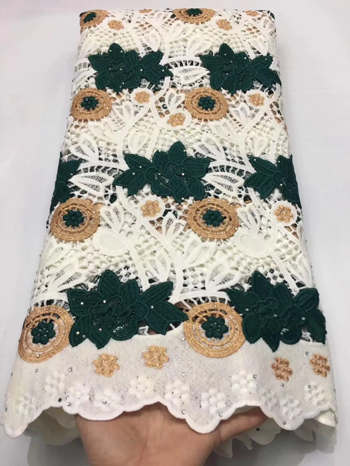 

Latest Nigerian Water Soluble Lace Fabric 5 Yard African Guipure Cord Lace Fabric With Cord Laces For Party