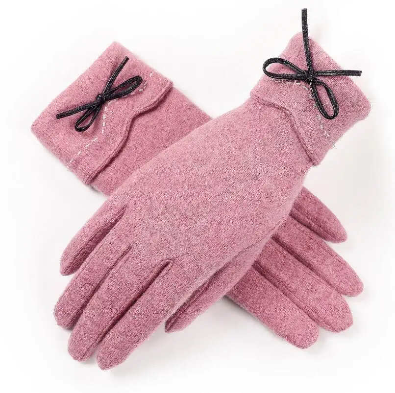 New 2 Leather Pink YRRETY, женские кашемировые перчатки для улицы, Осень-зима, женские теплые перевернутые рукавицы, хлопковые перчатки на запястье, однотонные женские шерстяные перчатки - Цвет: New 2 Leather Pink