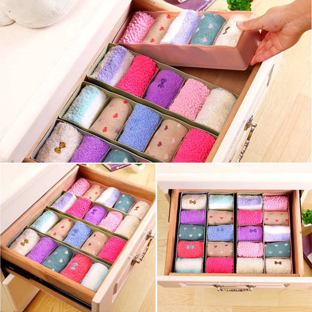 1Pc 5 Grid Home Room Container Underwear Socks Wardrobe Storage Boxes Organizer For Girls Women Sock Closet Organizer Case