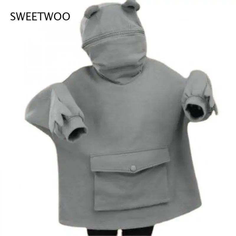 2021 New Chic Plus Velvet Sweater Women's Mid-Length Design Super Cute Frog Hooded Lazy Coat Jacket