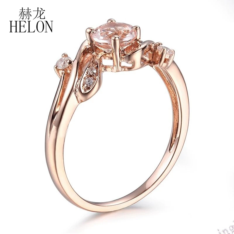 HELON Solid 10 к розовое золото безупречный круглый 0.6ct натуральный морганит бриллианты обручальные драгоценные камни для женщин Трендовое Ювелирное кольцо