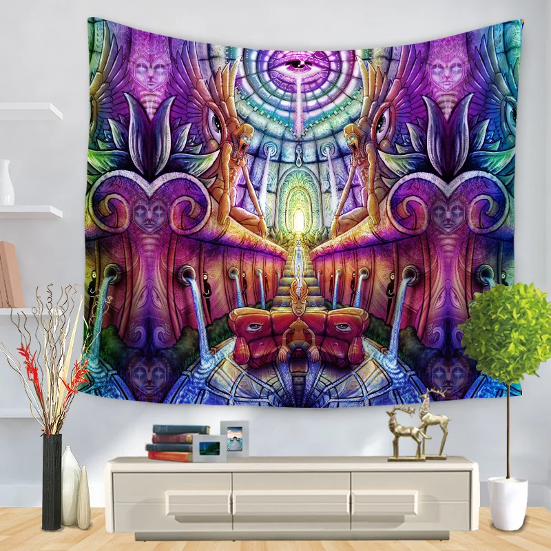 

Psychedelic Cartoon Watercolor Painting Cloth Wall Hanging for Home Deco Tapestry Throw Rug Blanket Camping Tent Tapestry