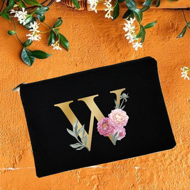 Bridesmaid Makeup Bags Floral Alphabet Print Cosmetic Case Bridal Party Make Up Pouch Necessaries Lady Tote Purse Wedding Gifts W05731-TBBK-D