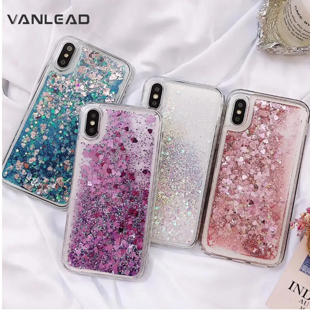 

Phone Case For Iphone X XR XS MAX 5 5S Se 6 6s 7 8 Plus Love Heart Liquid Moving Sands Case For Iphone Shiny Sequins Phone Case