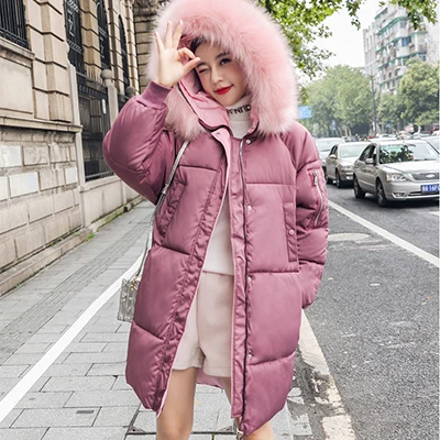 Модные с капюшоном утолщенные пуховые пальто женские зимние повседневные длинные размера плюс пуховик Женский Уличная Корейская винтажная парка пальто - Цвет: Deep pink