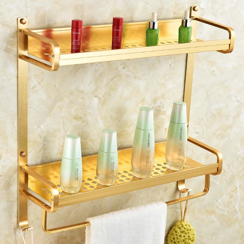 

New Style Alumimum Double Layer Apple Board Thick Storage Shelf U-Shaped Towel Rack Bathroom duo gong neng jia Direct Selling