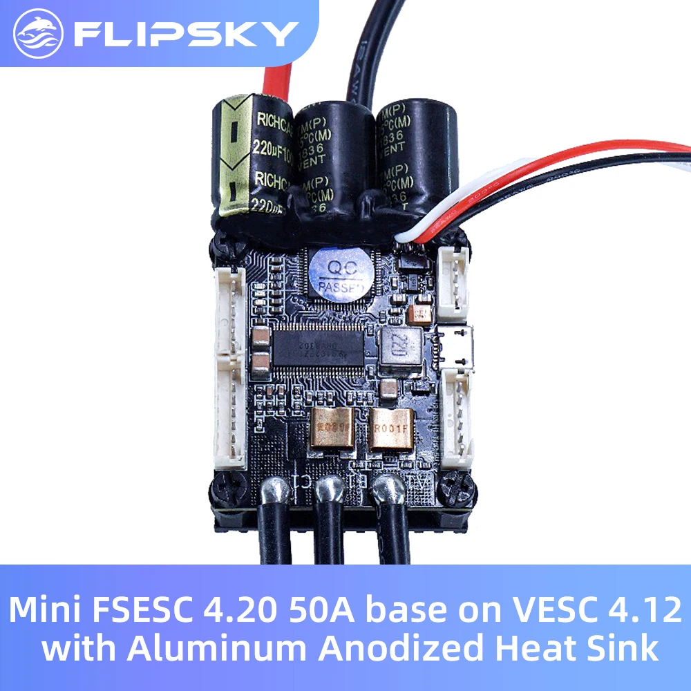 Electric Speed Controller for Skateboard Mini FSESC4.20 50A base on VESC® 4.12 with Aluminum Anodized Heat Sink 12s esc