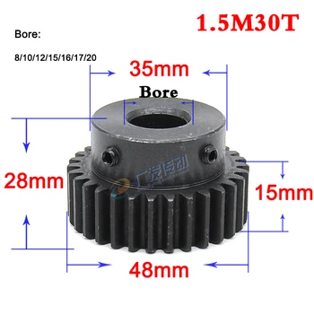 

1PCS 1.5 Modulus 30/35/40/45 Teeth Spur Gear Motor Metal Convex Gear Wheel Top Screw Bore 8/10/12/15/16/17/20/25mm Carbon Steel