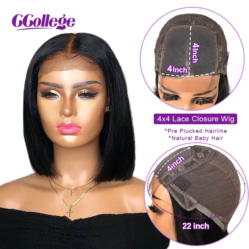 Lace Closure Wigs Blunt Cut Bob Wig 4x4 13x4brazilian Straight