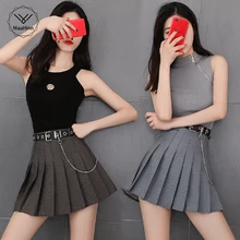 Элегантная плиссированная мини-юбка с завышенной талией на молнии и ленточным карманом в Корейском стиле Харадзюку для женщин в готическом стиле, в стиле хип-хоп, в стиле панк