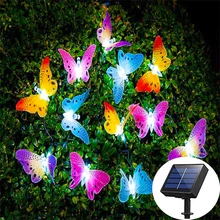 

20/12leds Solar Butterfly Fiber Optic String Light Waterproof Garland Light for Wedding Christmas Holiday Party Yard Patio Decor