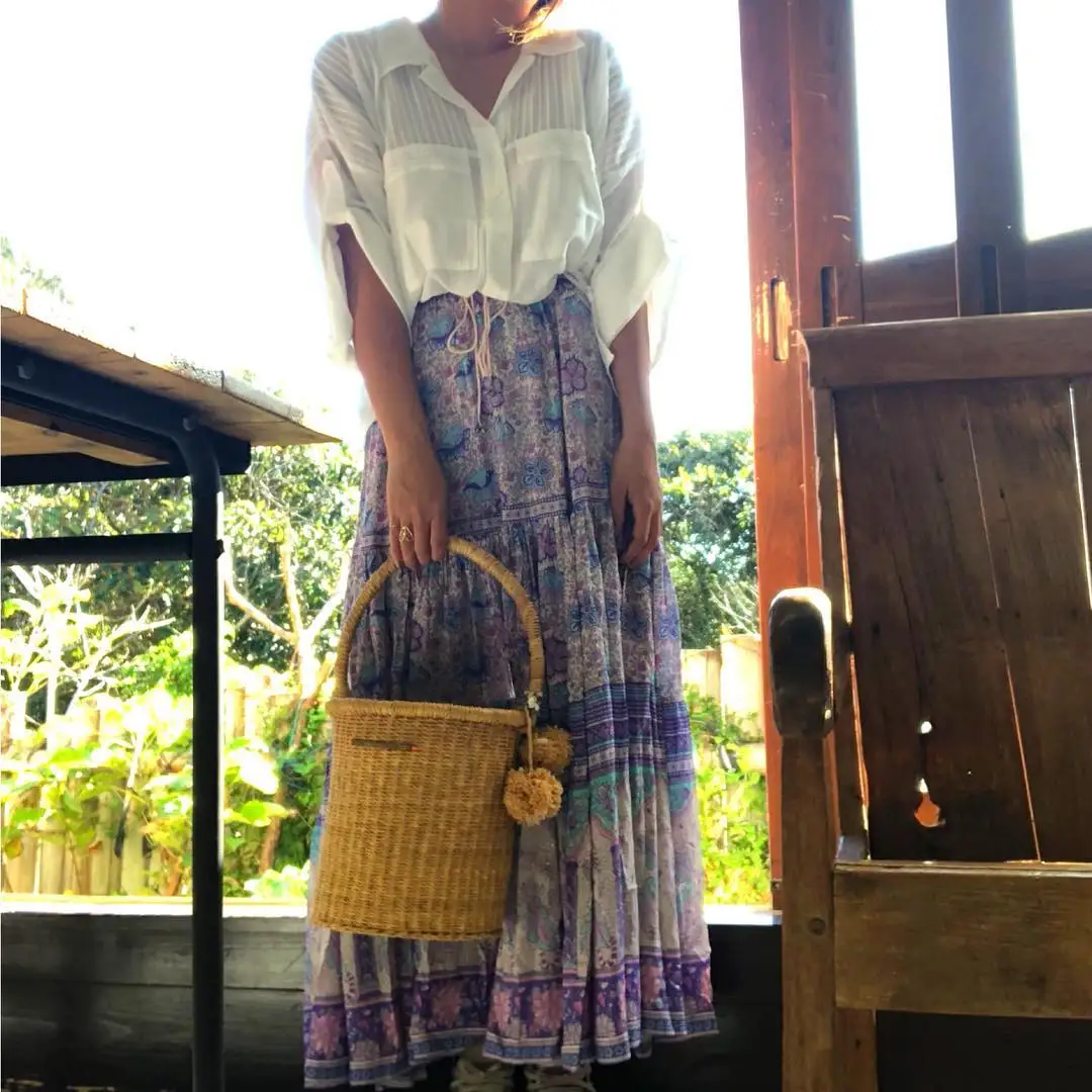 Gypsylady Лето 2020 Цветочные Бохо макси юбки женские сиреневые эластичные Высокая
