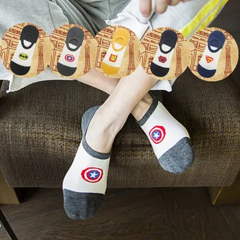 

5 Pair/lot Men Socks Boat Socks Ankle Socks Superman Spider-Man Hero Batmen Captain America Gifts for Men Cartoon Sneakers