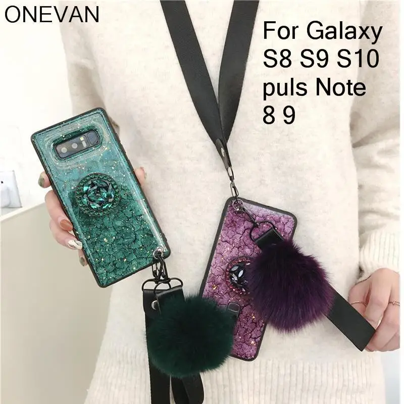 ONEVAN роскошный меховой шар с оболочкой для S8 S9 S10 Puls note 8 9 задняя крышка для samsung Galaxy оснащена изысканным мрамором