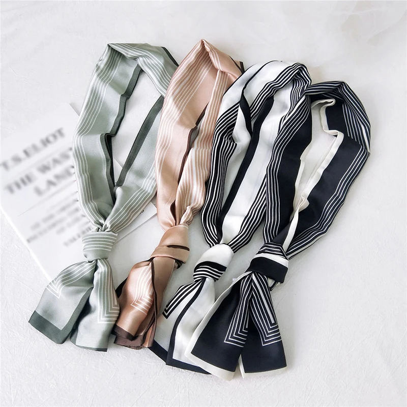

2020 New Spring/Autumn/Winter Koreaon Scarfs Narrow Long Striped Satin Scarf Ladies Scarves Euro Style Fashion Women Neck scarf