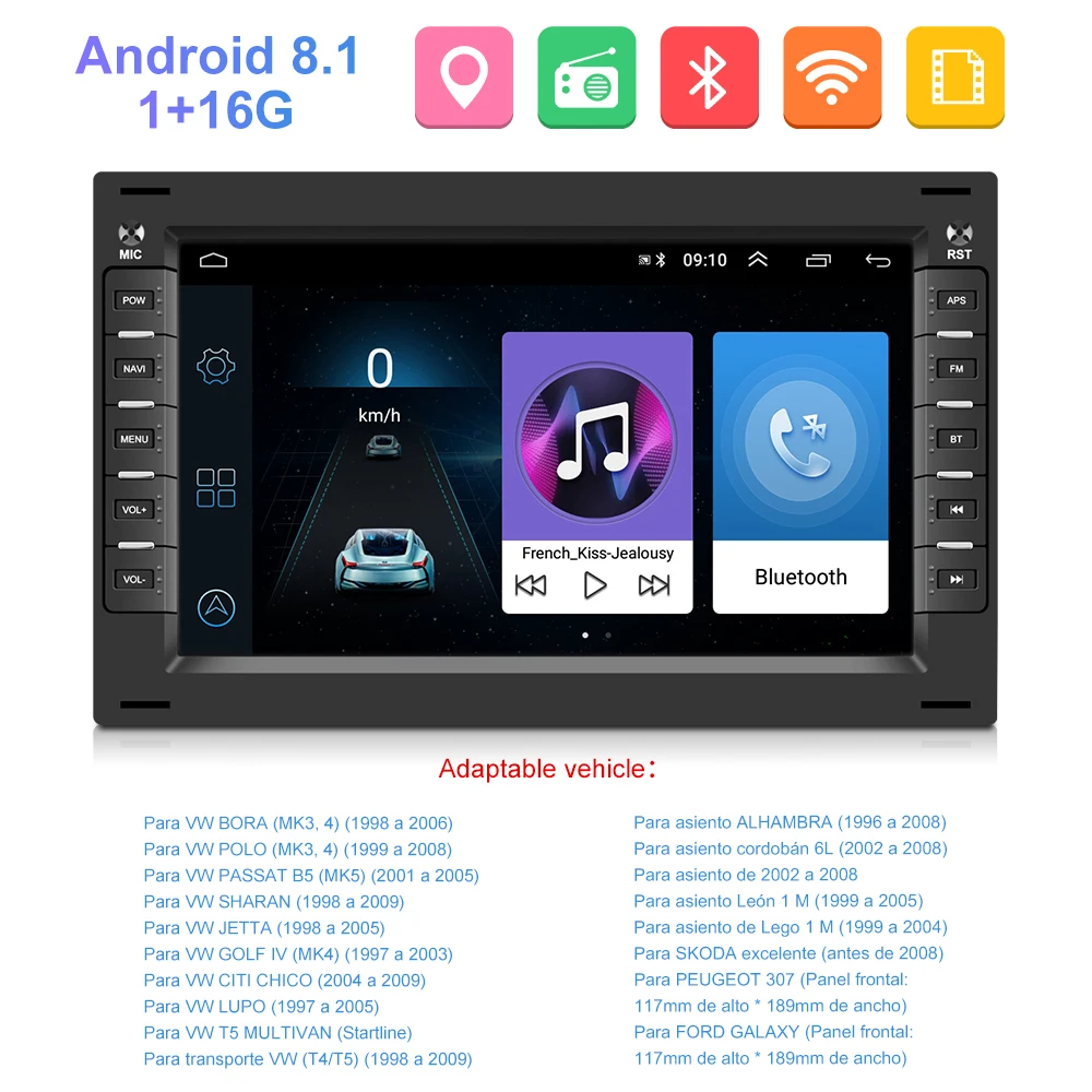Podofo Android Car Radio 2 Din Multimedia Player GPS For VW Volkswagen Golf Polo TRANSPORTER Passat b5 b6 BORA MK5 SHARAN JETTA