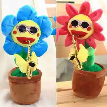 

Creative Electric Sun Flower Toys Enchanting Singing Dancing Saxophone Simulation Sunflower Plush Toys Kids Gifts