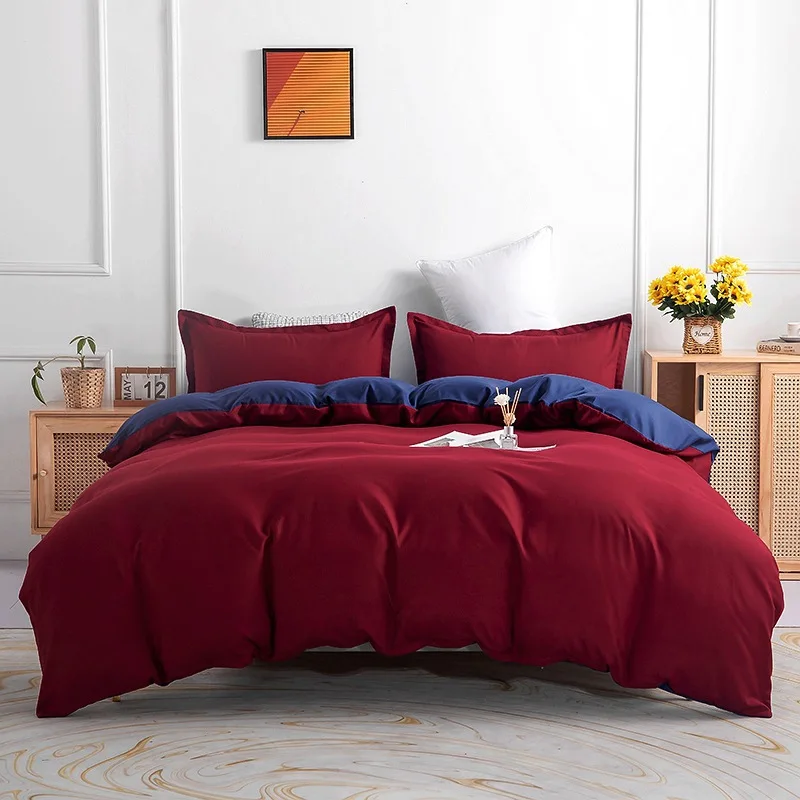 4Pcs Skin Friendly and Brushed Duvet Cover Set, Solid Brown Purple Quilt Cover with Sheet Pillowcases, Luxury Hotel Bedding Set 5