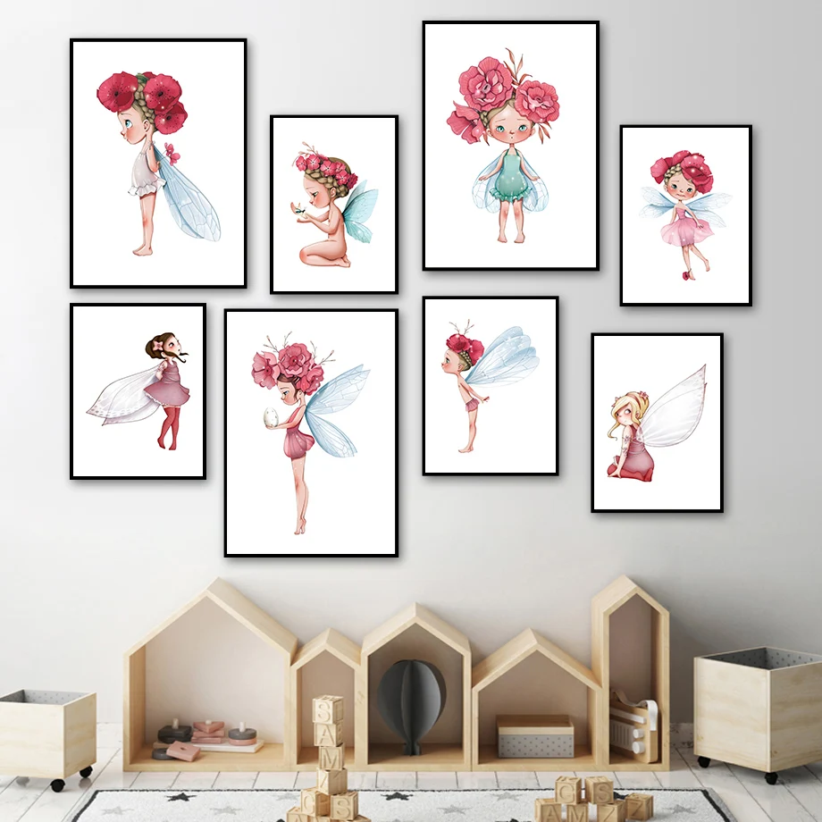 

Fairy Angel Girl Flower Watercolor Nursery Wall Art Canvas Painting Nordic Posters And Prints Wall Pictures Baby Kids Room Decor
