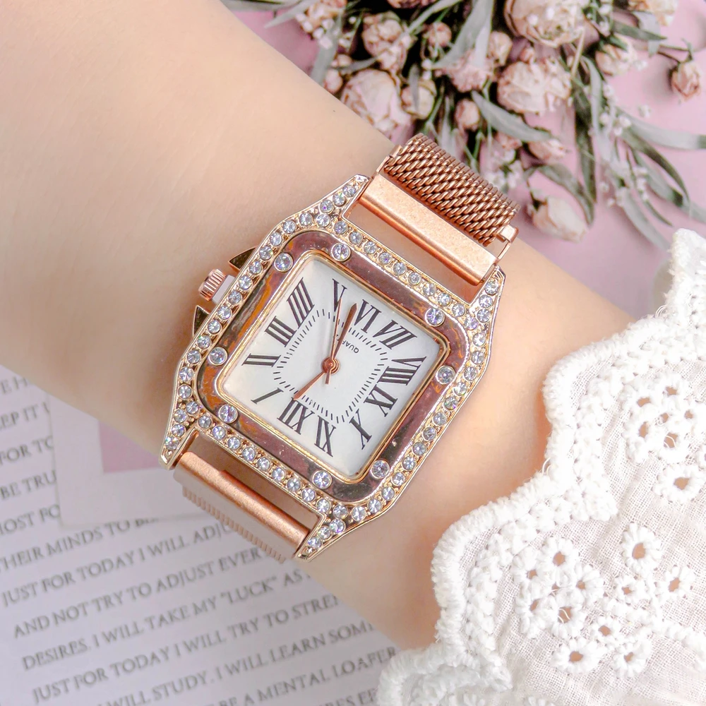 Luxury Square Magnetic Belt Quartz Watches For Women Rose Gold Bracelet Watches Wristwatches Elegant Clock Montre Reloj Mujer
